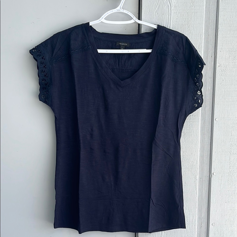Talbots Dark Blue‎ Eyelet Sleeve Top